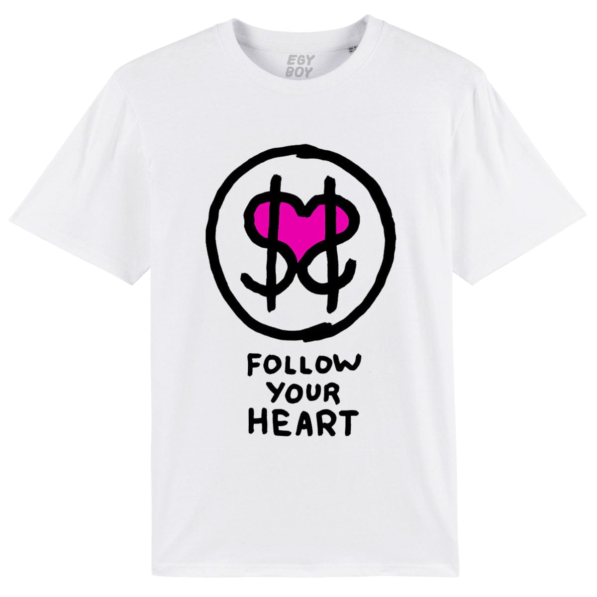 Egyboy T-shirt FOLLOW YOUR HEART - Balti Marškinėliai