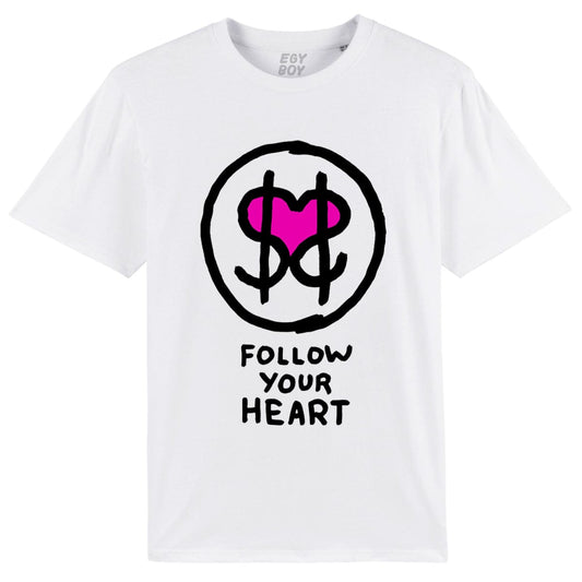 Egyboy T-shirt FOLLOW YOUR HEART - Balti Marškinėliai